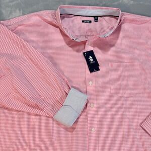 IZOD Pink Gingham Button Down Shirt Big Tall Performance Comfort‎ Stretch 5XB